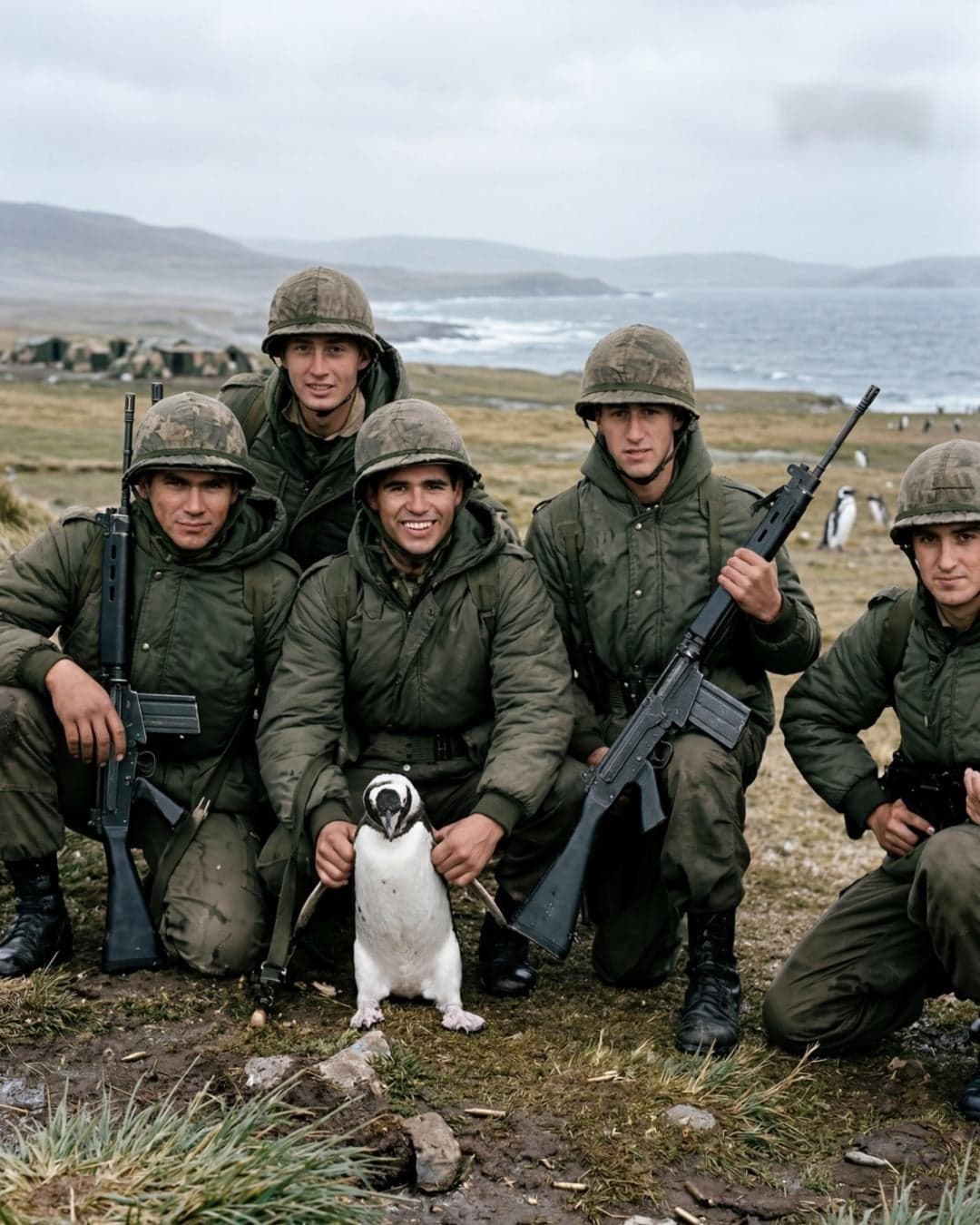 Soldados Argentinos Con Pingüino Malvinas