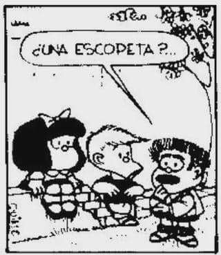 Mafalda Panel Character Asks A Shotgun