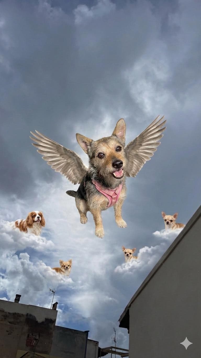 Good Dog Gets Angel Wings in Heaven