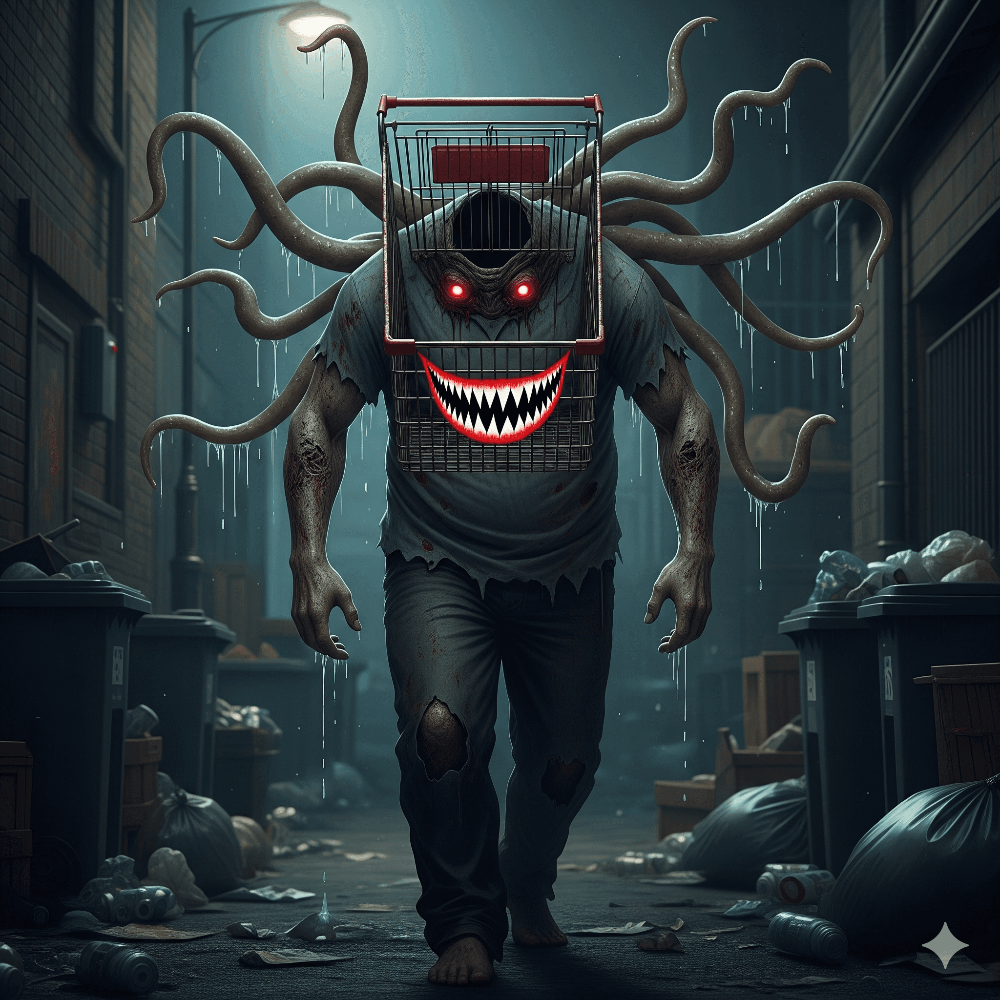 Shopping Cart Tentacle Demon Stalks the Alley