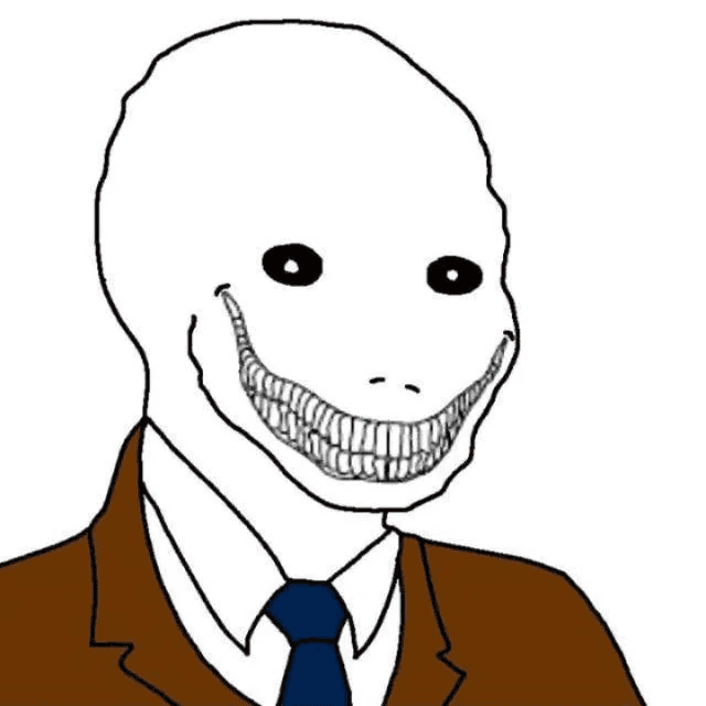 Unsettling Grinning Wojak in Suit