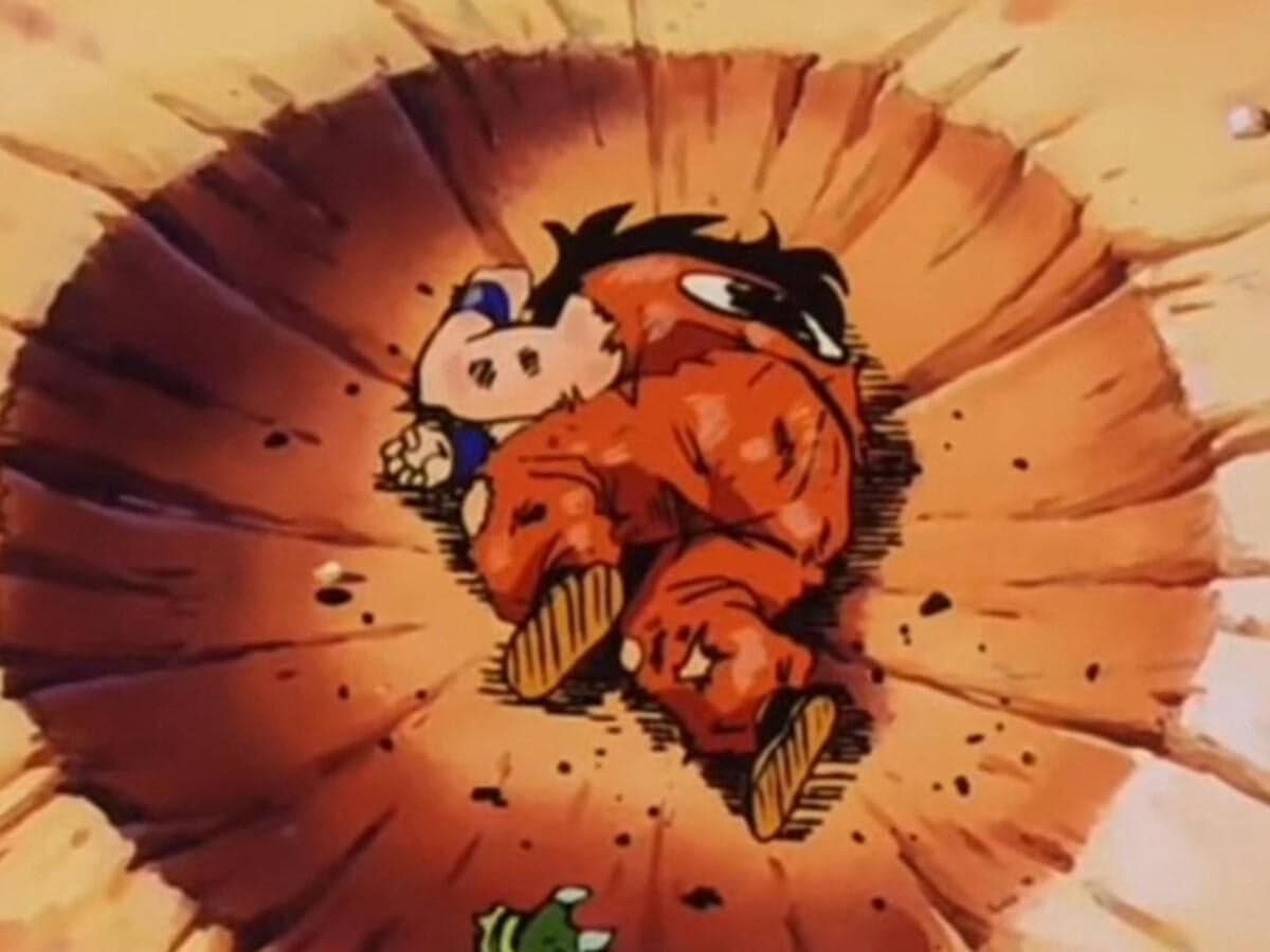 Yamcha Lies Defeated in His Crater